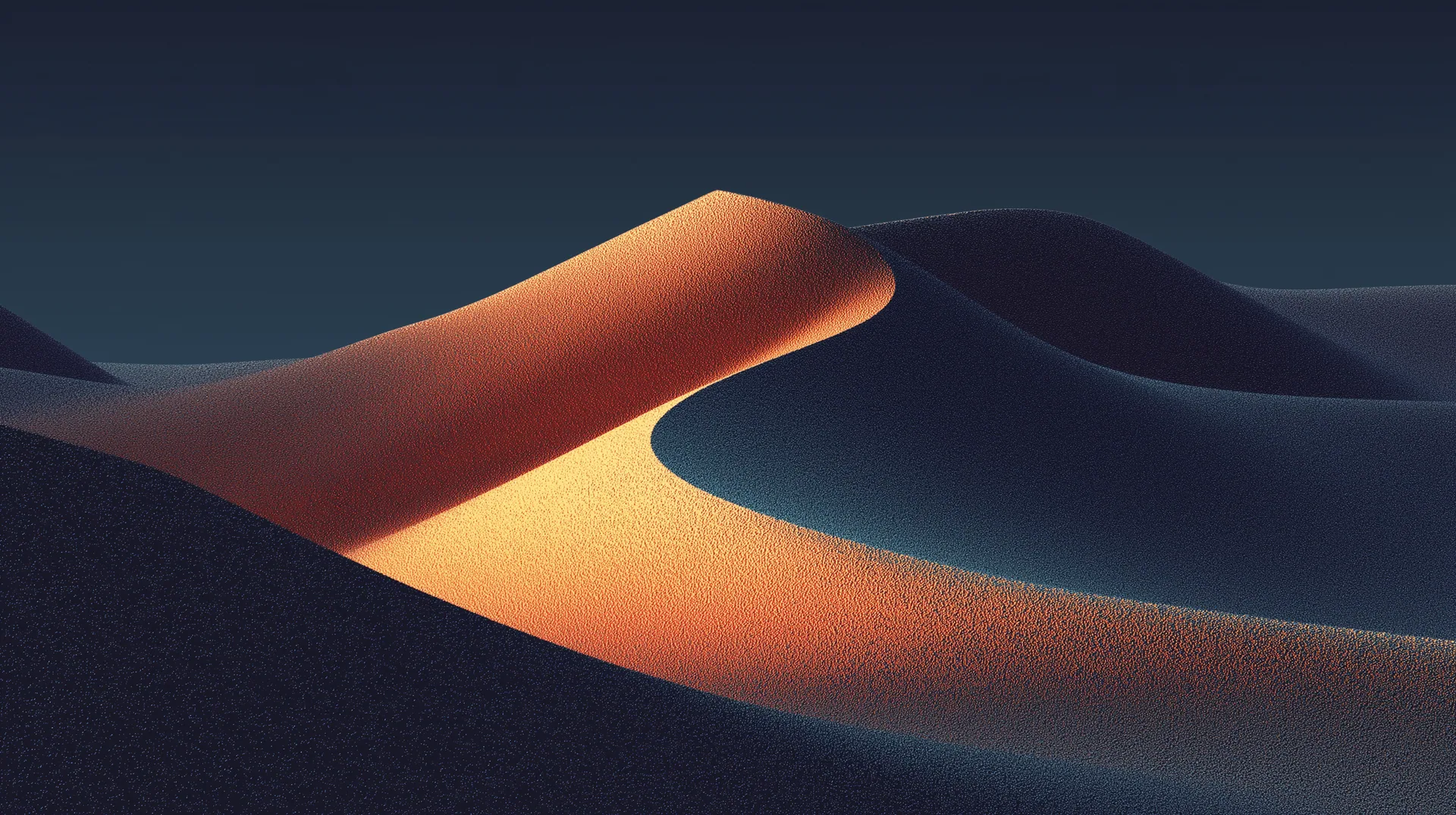 Dune ridges meeting at a low horizon. Soft directional light.