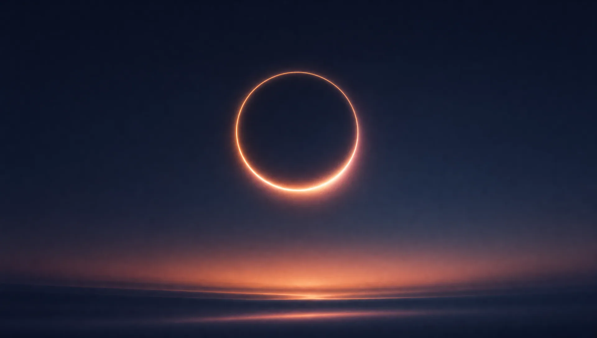 An eclipse ring above quiet dunes. The boundary, lit only at its edge.